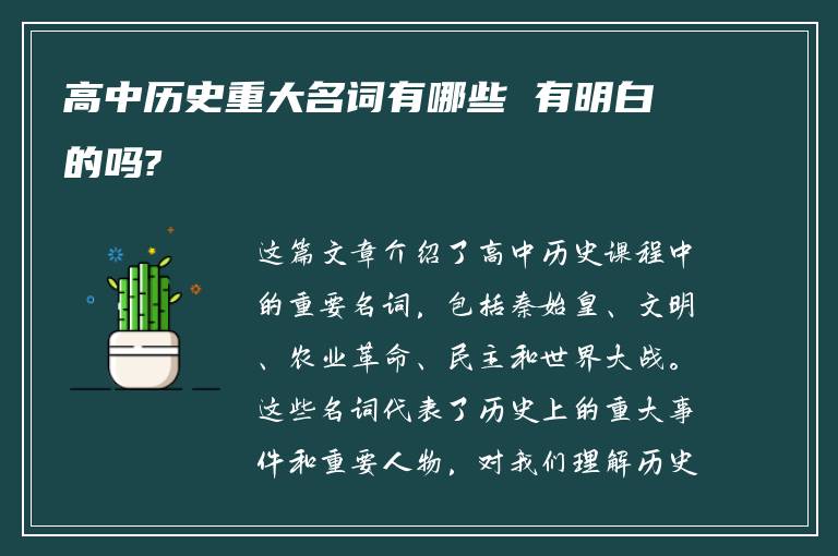 高中歷史重大名詞有哪些 有明白的嗎?